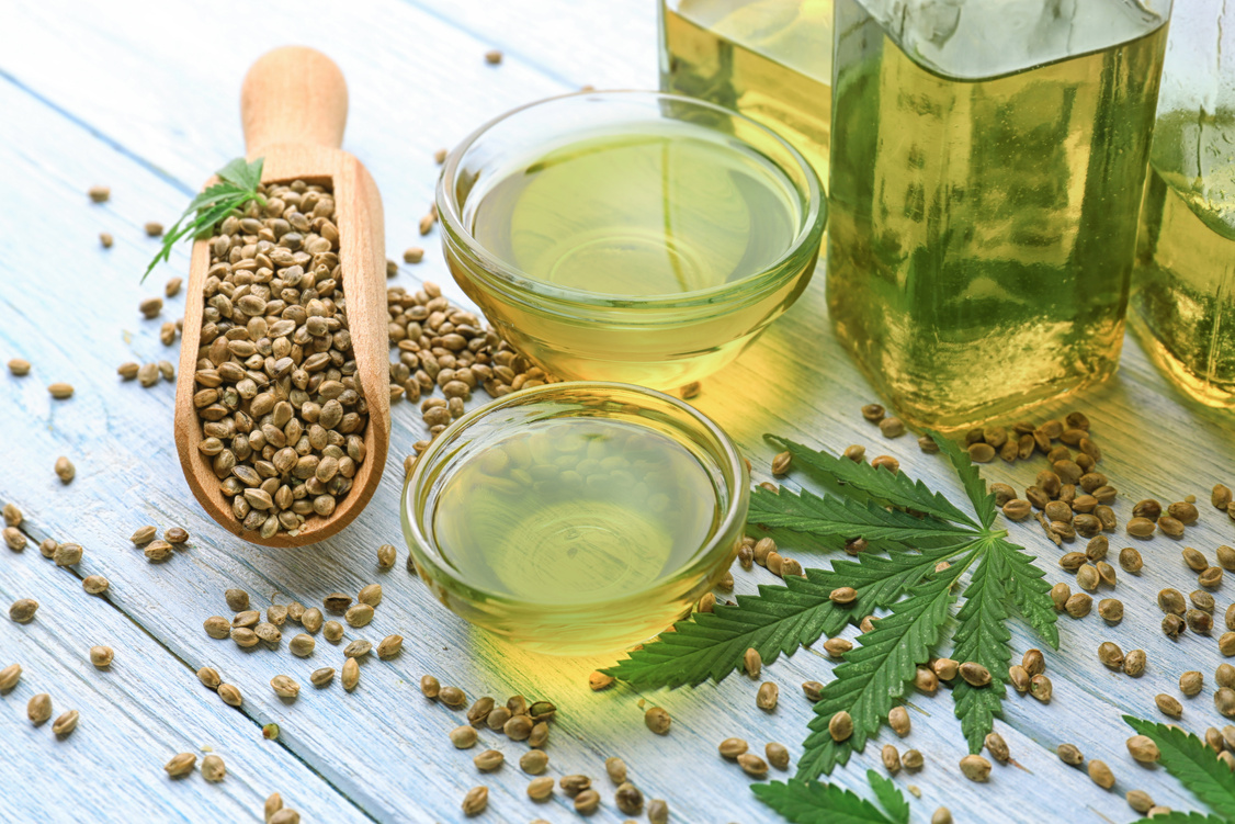 Hemp Oil in Bowls on Table